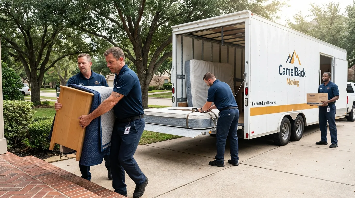 Crew loading residential truck for cross-state move from Accomac, VA